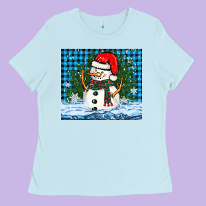 Snowy Christmas Snowman Ladies Tee Designed By Barkaloodesign