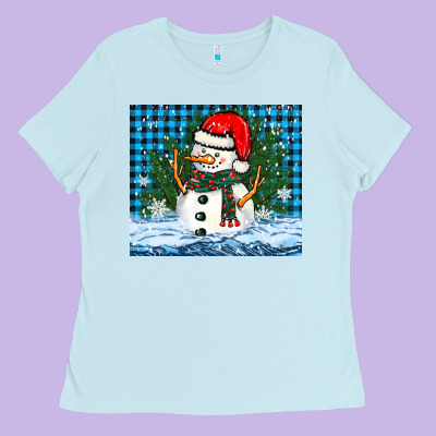 Snowy Christmas Snowman Ladies Tee Designed By Barkaloodesign