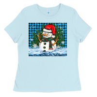 Baby Blue snowy christmas snowman Ladies Tee - BarkalooDesign