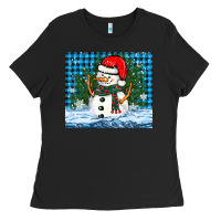Black snowy christmas snowman Ladies Tee - BarkalooDesign