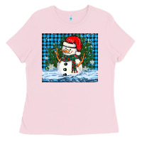 Bubblegum Pink snowy christmas snowman Ladies Tee - BarkalooDesign