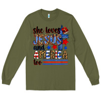 Army Green she loves jesus and america too Long Sleeve Tee - Zillion Design Studio
