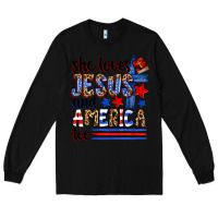 Black she loves jesus and america too Long Sleeve Tee - Zillion Design Studio