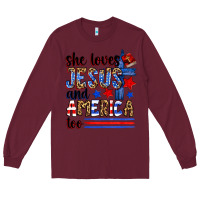 Burgundy she loves jesus and america too Long Sleeve Tee - Zillion Design Studio