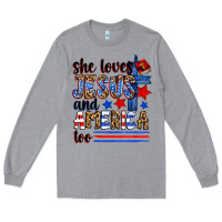 Heather Grey she loves jesus and america too Long Sleeve Tee - Zillion Design Studio