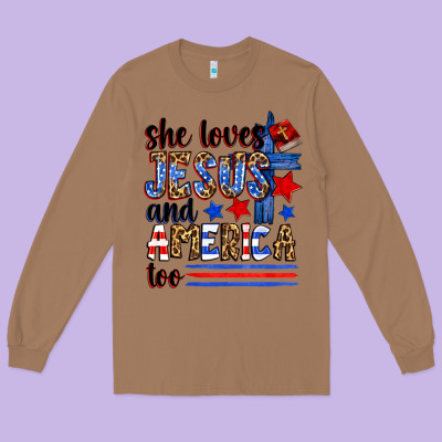 She Loves Jesus And America Too Long Sleeve Tee Designed By Zillion Design Studio