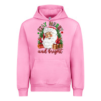 Fuchsia Pink Stay Merry and bright Christmas with santa Urban Hoodie - NancyCooperArtShop