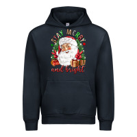 Navy Stay Merry and bright Christmas with santa Urban Hoodie - NancyCooperArtShop
