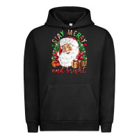 Pigment Black Stay Merry and bright Christmas with santa Urban Hoodie - NancyCooperArtShop