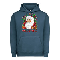 Pigment Midnight Navy Stay Merry and bright Christmas with santa Urban Hoodie - NancyCooperArtShop