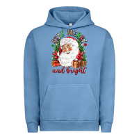 Pigment Pebble Blue Stay Merry and bright Christmas with santa Urban Hoodie - NancyCooperArtShop