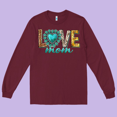 Love Mom Western Long Sleeve Tee Designed By Texasbilliewilder