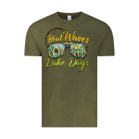 Vintage Olive boat waves sun rays lake days Vintage Tee - BarkalooDesign