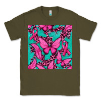Army Green Pink Butterfly with Ribbon Cancer Classic Tee - texasbilliewilder