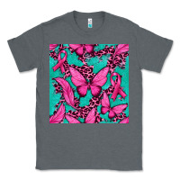 Charcoal Heather Pink Butterfly with Ribbon Cancer Classic Tee - texasbilliewilder