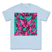 Dusty Blue Pink Butterfly with Ribbon Cancer Classic Tee - texasbilliewilder