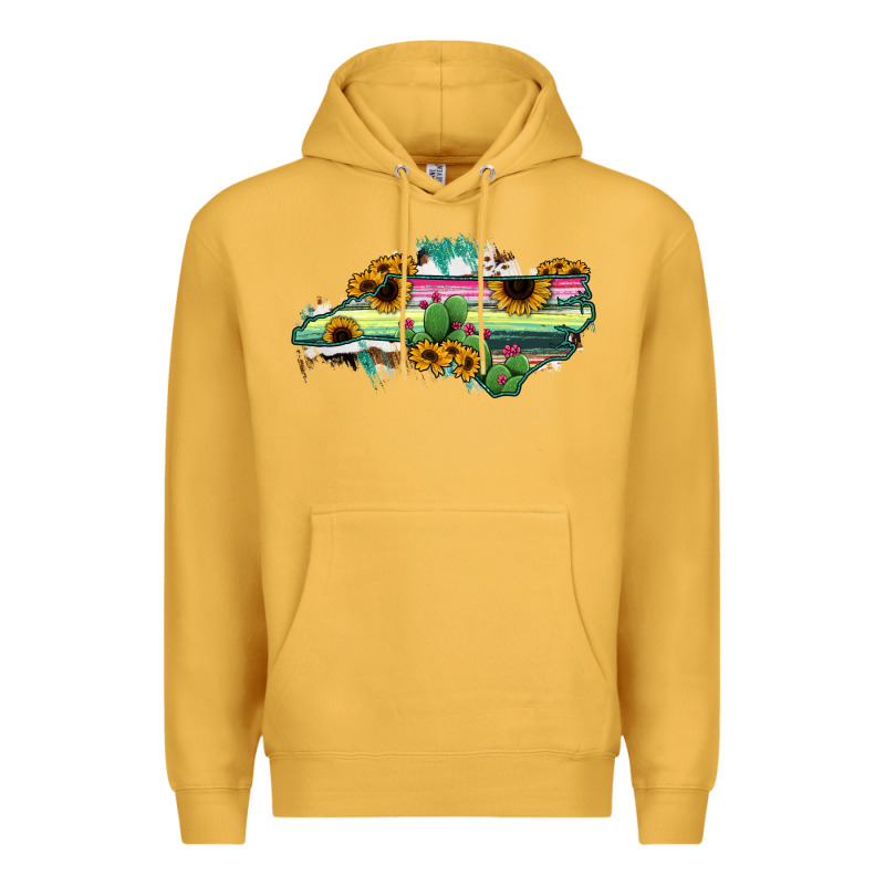 North Carolina Map Sunflower Cactus Serape Premium Hoodie by RanaPortraitStore | Teevron