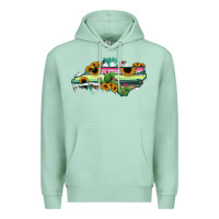 Seafoam North Carolina Map Sunflower Cactus Serape Premium Hoodie - RanaPortraitStore