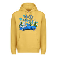 Antique Gold hello winter with sniwman and  truck Premium Hoodie - AdoDesignShop