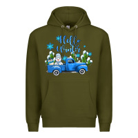 Army Green hello winter with sniwman and  truck Premium Hoodie - AdoDesignShop