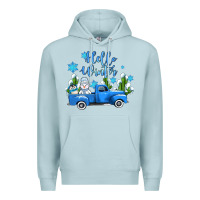 Blue Mist hello winter with sniwman and  truck Premium Hoodie - AdoDesignShop
