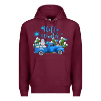 Burgundy hello winter with sniwman and  truck Premium Hoodie - AdoDesignShop