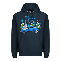 Navy hello winter with sniwman and  truck Premium Hoodie - AdoDesignShop