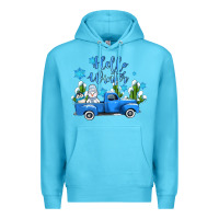 Ocean Blue hello winter with sniwman and  truck Premium Hoodie - AdoDesignShop