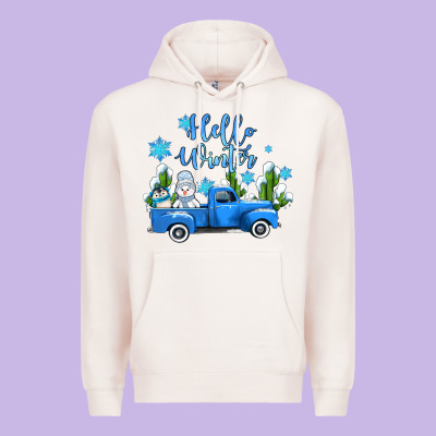 Hello Winter With Sniwman And  Truck Premium Hoodie Designed By Adodesignshop