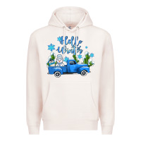 Pale Pink hello winter with sniwman and  truck Premium Hoodie - AdoDesignShop