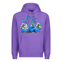 Purple hello winter with sniwman and  truck Premium Hoodie - AdoDesignShop