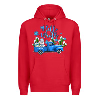 Red hello winter with sniwman and  truck Premium Hoodie - AdoDesignShop