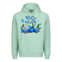 Seafoam hello winter with sniwman and  truck Premium Hoodie - AdoDesignShop