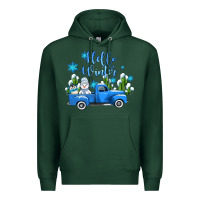Sports Green hello winter with sniwman and  truck Premium Hoodie - AdoDesignShop