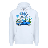 White hello winter with sniwman and  truck Premium Hoodie - AdoDesignShop