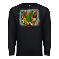 Black cactus sunflower cowhide horseshoe  background Premium Sweatshirt - Artiststas