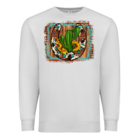 Dove Grey cactus sunflower cowhide horseshoe  background Premium Sweatshirt - Artiststas