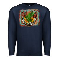 Navy cactus sunflower cowhide horseshoe  background Premium Sweatshirt - Artiststas