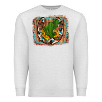 Oatmeal Heather cactus sunflower cowhide horseshoe  background Premium Sweatshirt - Artiststas
