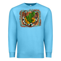 Ocean Blue cactus sunflower cowhide horseshoe  background Premium Sweatshirt - Artiststas