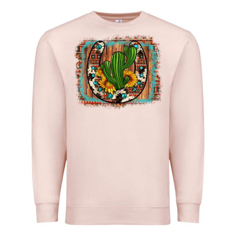 Cactus Sunflower Cowhide Horseshoe  Background Premium Sweatshirt by Artiststas | Teevron