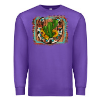 Purple cactus sunflower cowhide horseshoe  background Premium Sweatshirt - Artiststas