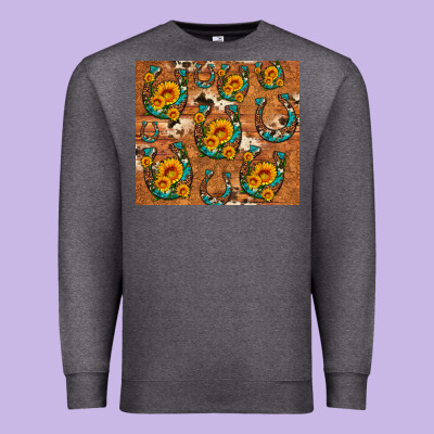 Sunflower Turquoise Leopard Cowhide Horseshoe Premium Sweatshirt Designed By Artiststas