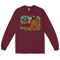 Burgundy merry christmas highland cow Long Sleeve Tee - RanaPortraitStore