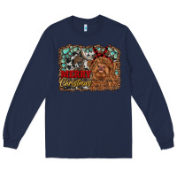 Navy merry christmas highland cow Long Sleeve Tee - RanaPortraitStore
