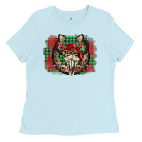 Baby Blue christmas horseshoe bull skull Ladies Tee - BarkalooDesign