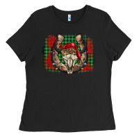 Black christmas horseshoe bull skull Ladies Tee - BarkalooDesign