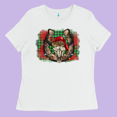 Christmas Horseshoe Bull Skull Ladies Tee Designed By Barkaloodesign