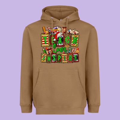 Teach Love Inspire With Christmas And Teacher Elements Heavyweight Hoodie Designed By Adodesignshop