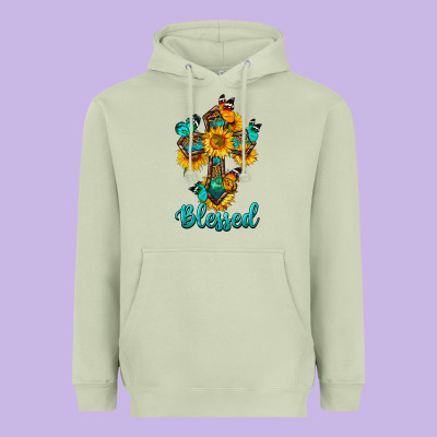 Cross With Butterfly Blessed Heavyweight Hoodie Designed By Bundleandbundleshop